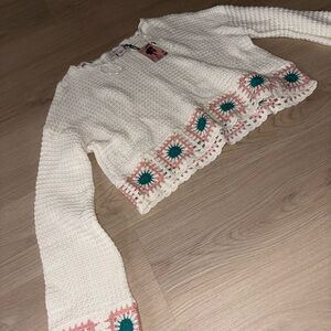 Sincerely Jules White and Pink Crochet Cardigan